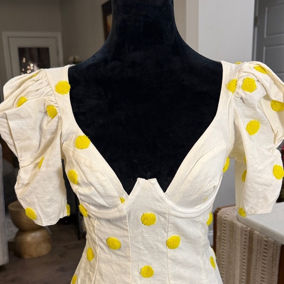 For Love And Lemons White Mini Dress with Yellow Dots - Picture 3 of 8